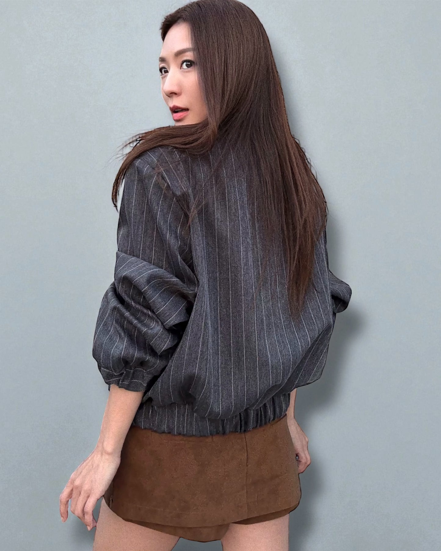 dark grey stripes shoulder pads bomber jacket