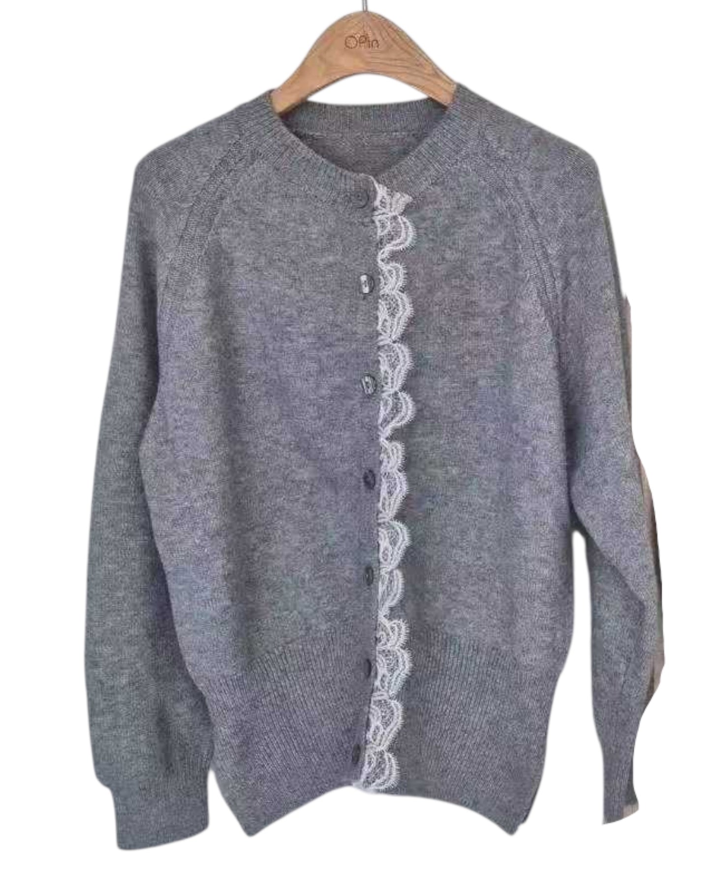 grey lace hem knitted cardigan *pre-order*