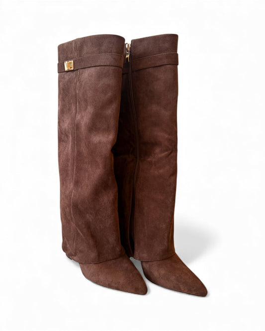 brown PU suede knee length boots *pre-order*
