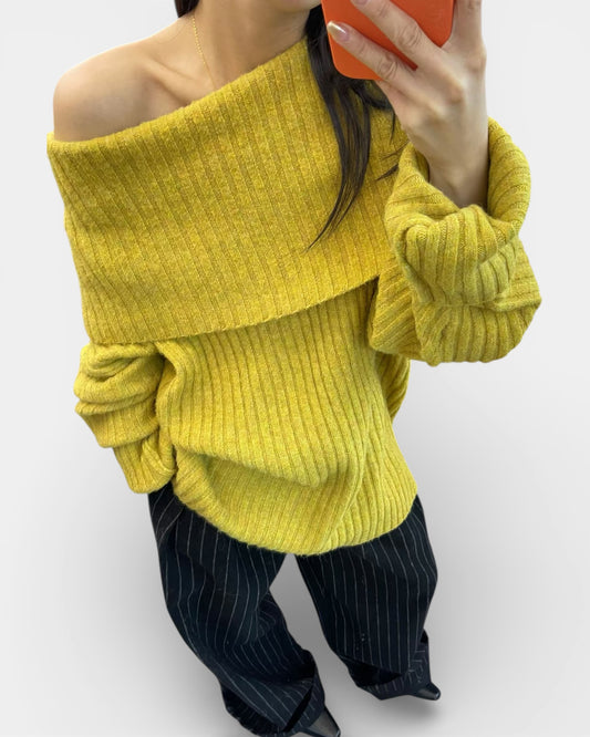 yellow fold off shoulder knitted top *pre-order*