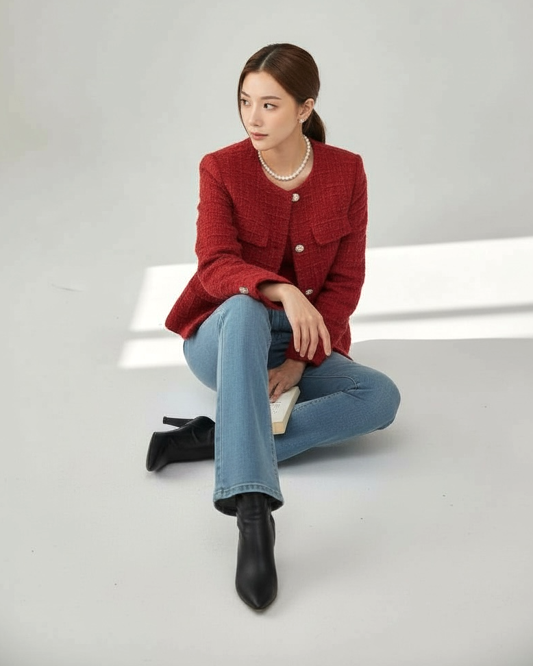 red tweed quilted inner jacket *pre-order*