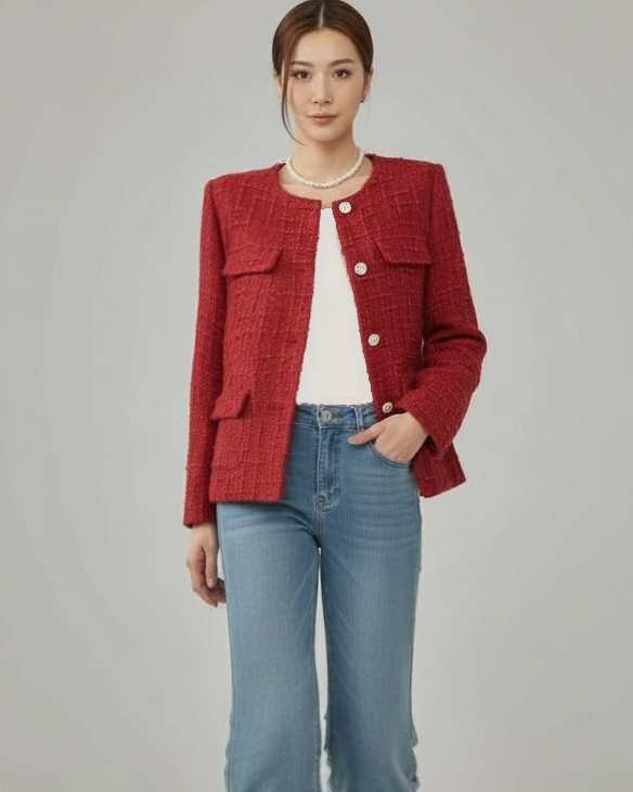 red tweed quilted inner jacket *pre-order*