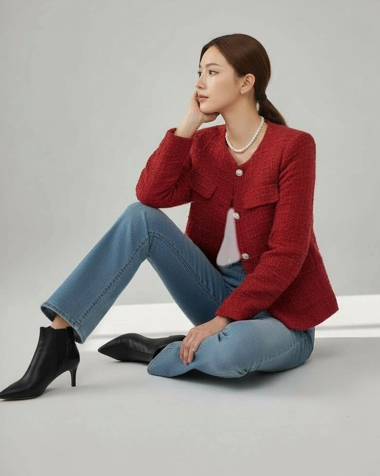 red tweed quilted inner jacket *pre-order*