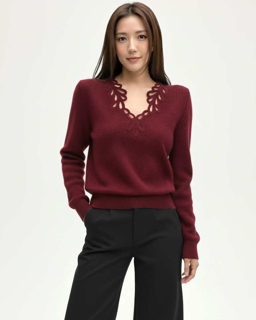 burgundy crochet knitted top