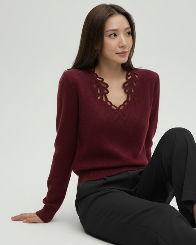 burgundy crochet knitted top