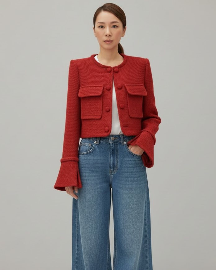 red tweed flare cuffs jacket *pre-order*