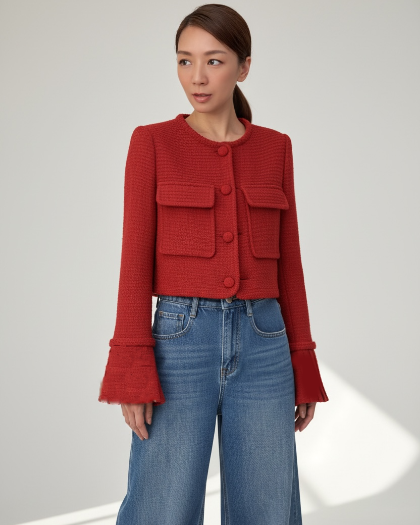 red tweed flare cuffs jacket *pre-order*