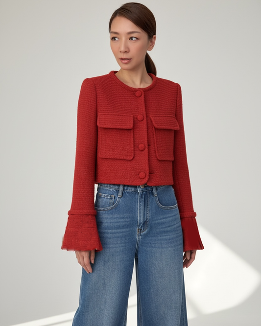 red tweed flare cuffs jacket *pre-order*