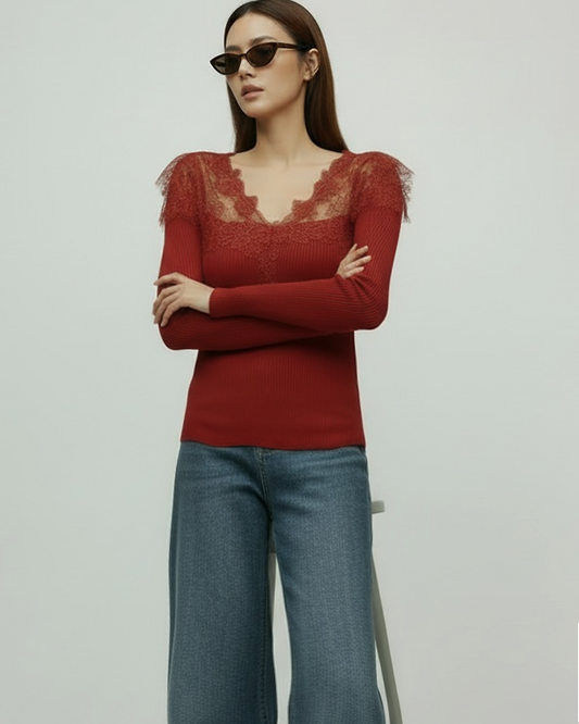red lace knitted top *pre-order*