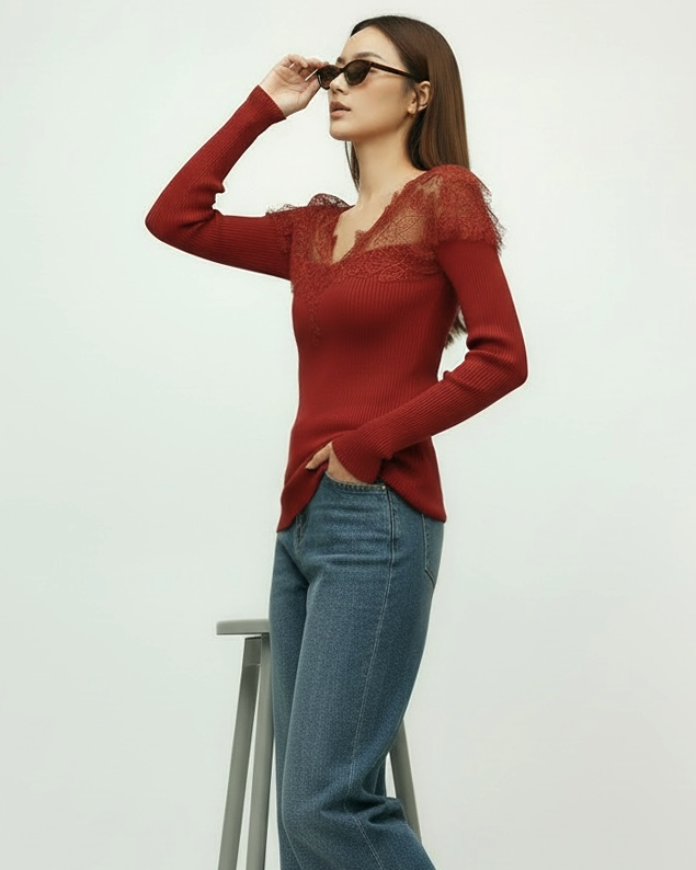 red lace knitted top *pre-order*