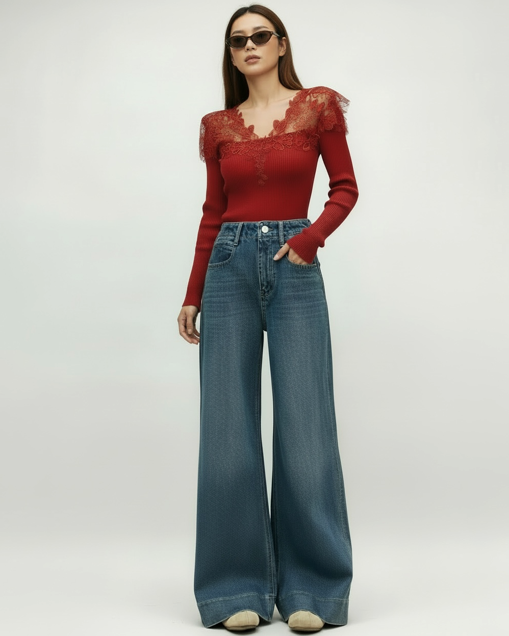 red lace knitted top *pre-order*