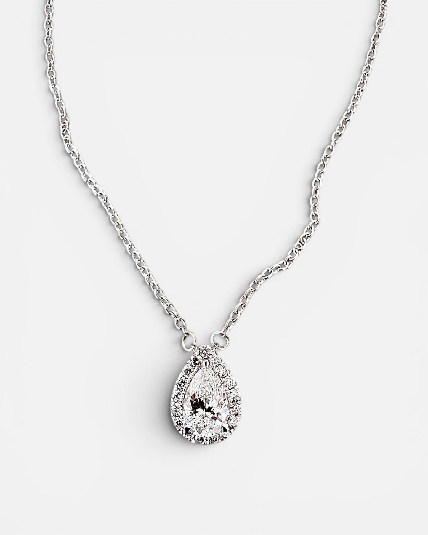 GAL 1ct pear halo lab-grown diamond alloy necklace