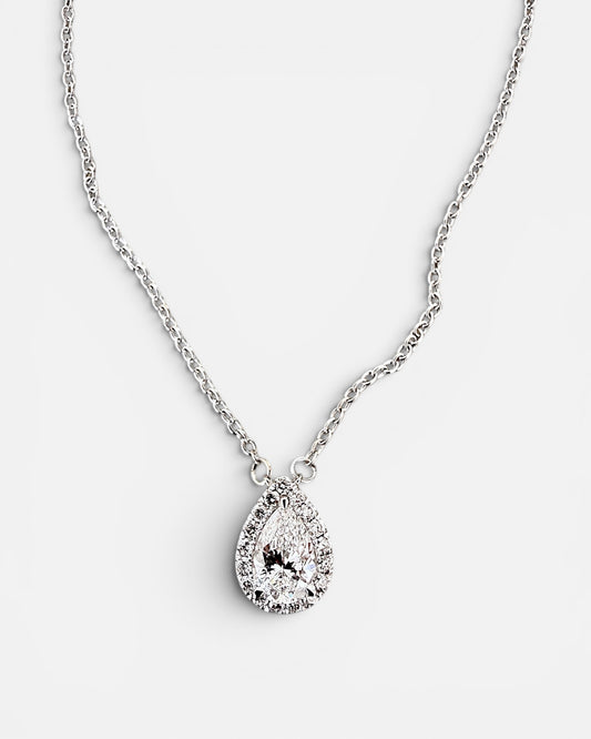 GAL 1ct pear halo lab-grown diamond alloy necklace