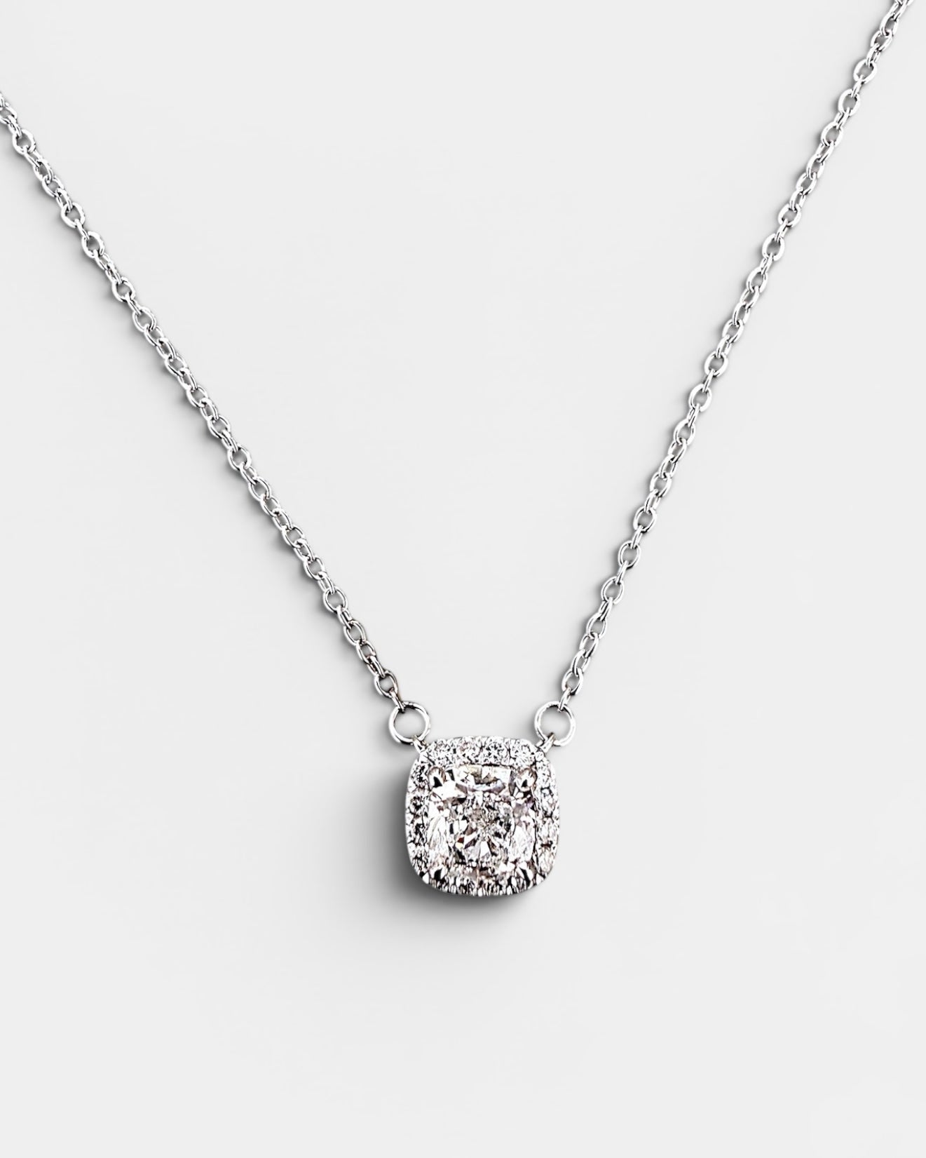 GAL 0.8ct cushion halo lab-grown diamond alloy necklace