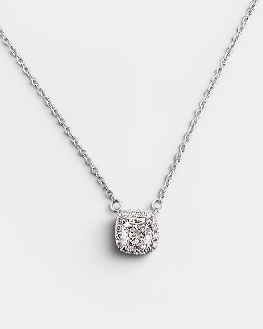 GAL 0.8ct cushion halo lab-grown diamond alloy necklace