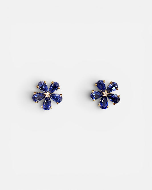 GAL flower royal blue lab-grown diamond earrings