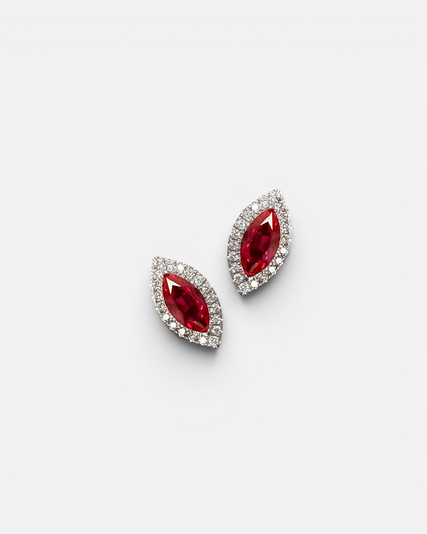 GAL red ruby marquise halo lab-grown diamond stud earrings