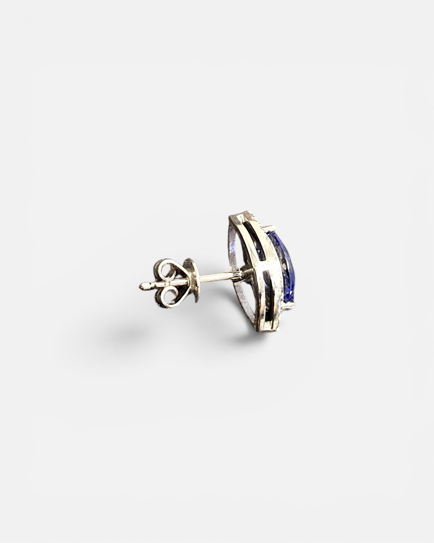 GAL royal blue marquise halo lab-grown diamond stud earrings