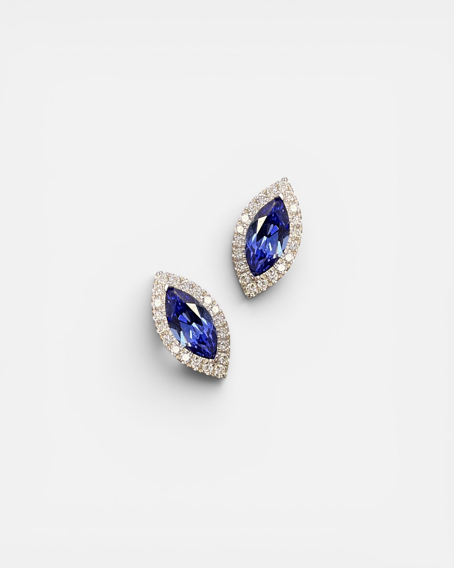 GAL royal blue marquise halo lab-grown diamond stud earrings