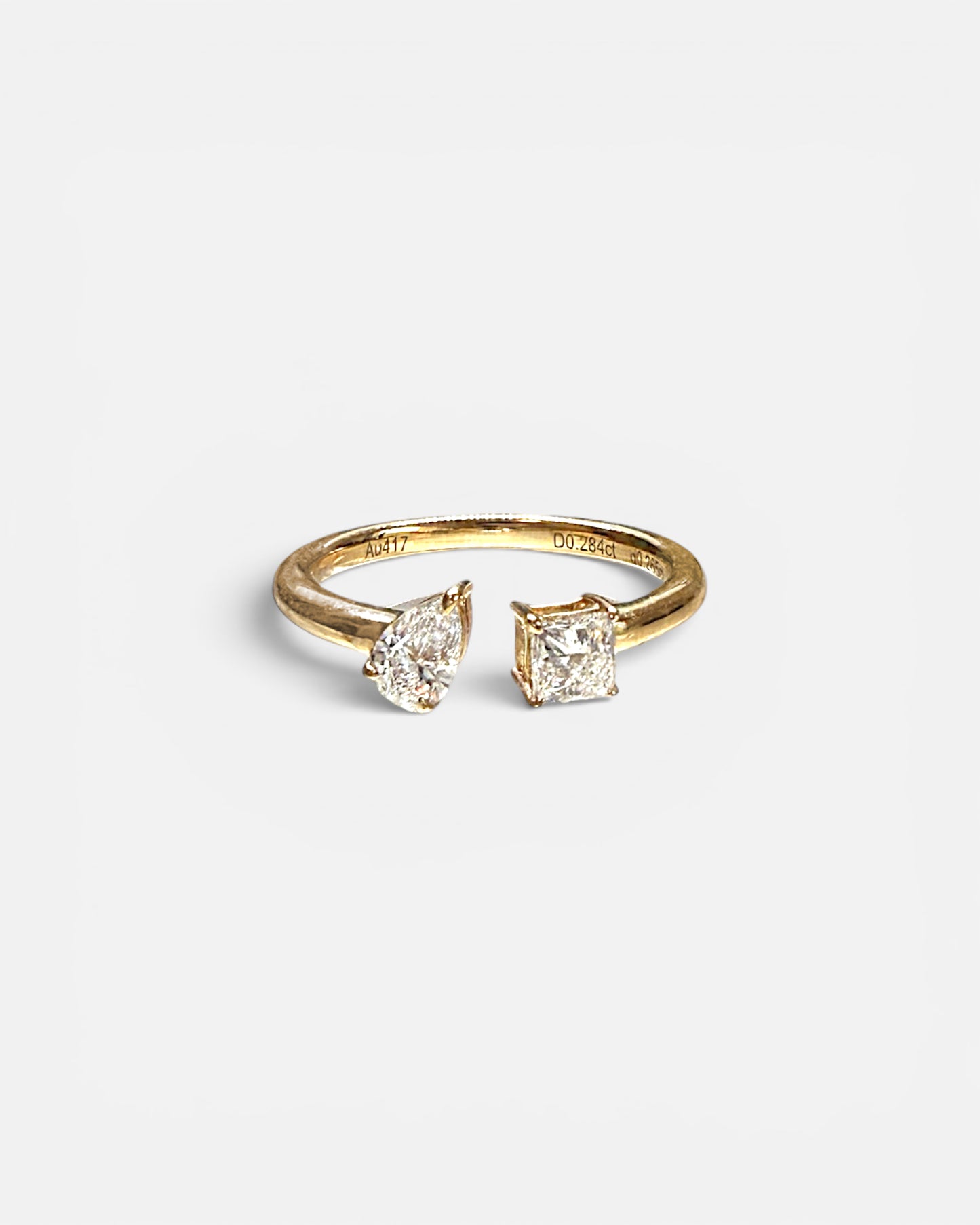 pear & princess mini open cuff Toi et Moi ring