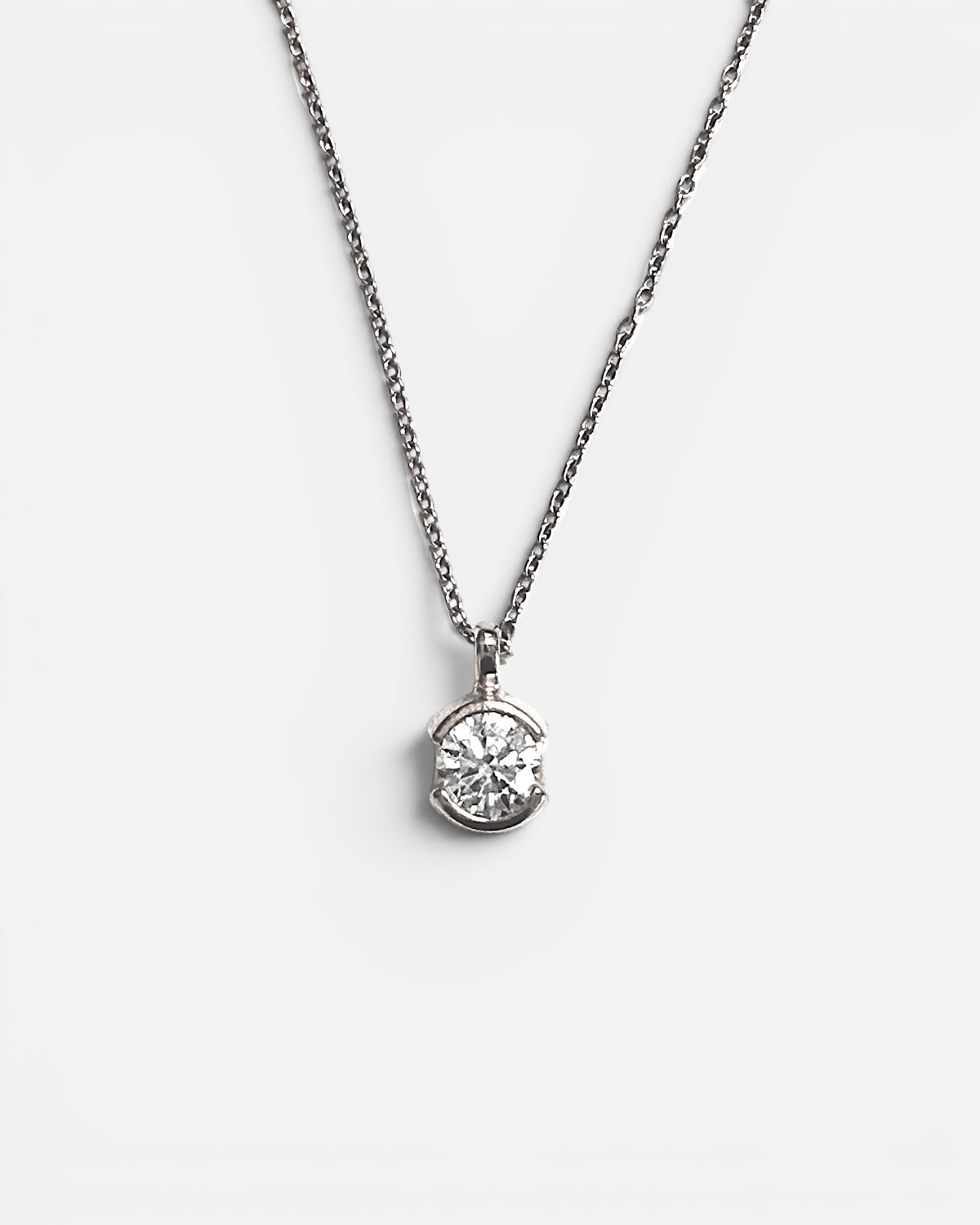 1ct round half bezel lab-grown diamond rhodium plated necklace