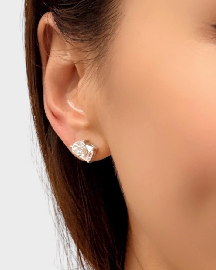 pear & emerald lab-grown diamond rhodium plated stud earrings