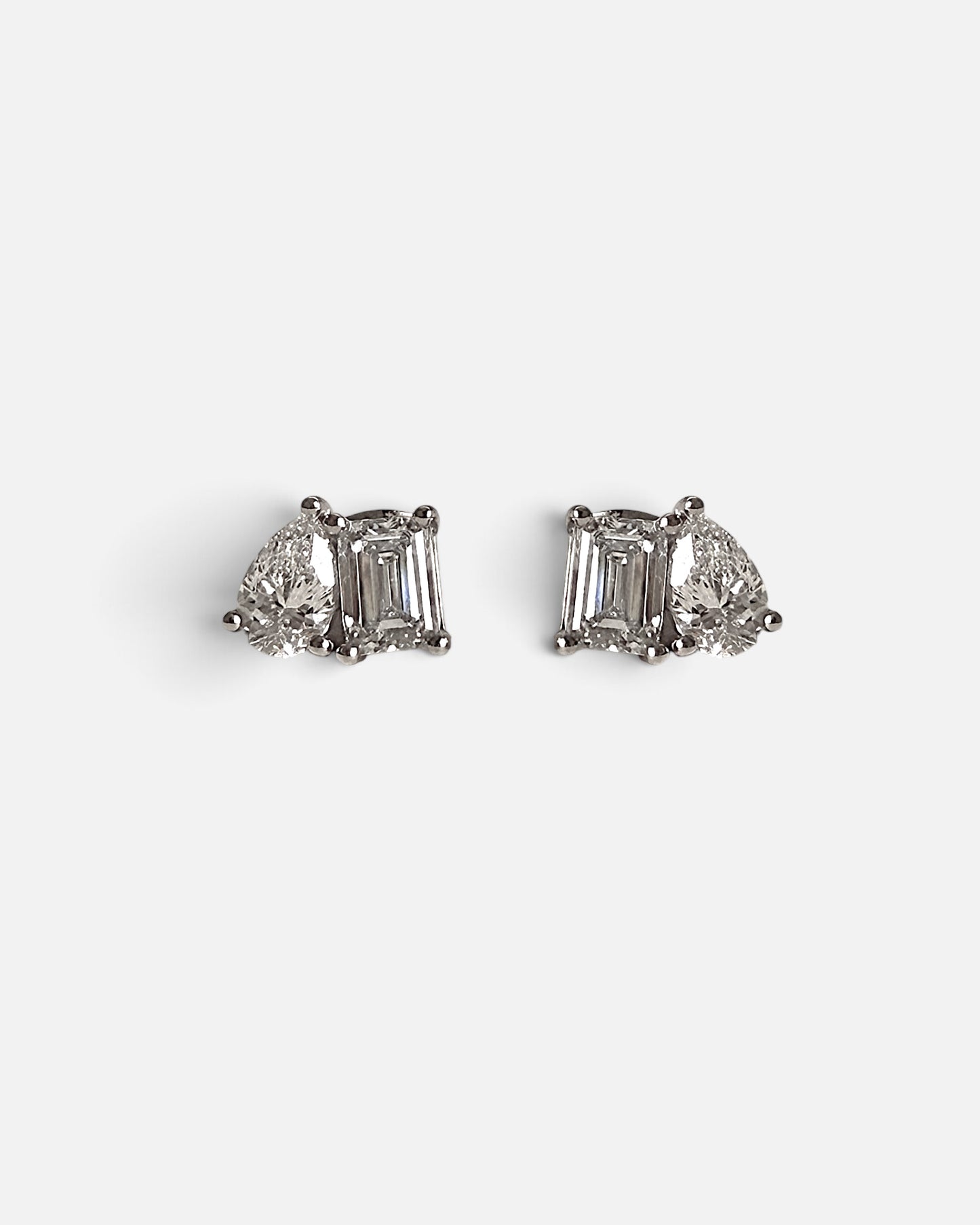 pear & emerald lab-grown diamond rhodium plated stud earrings
