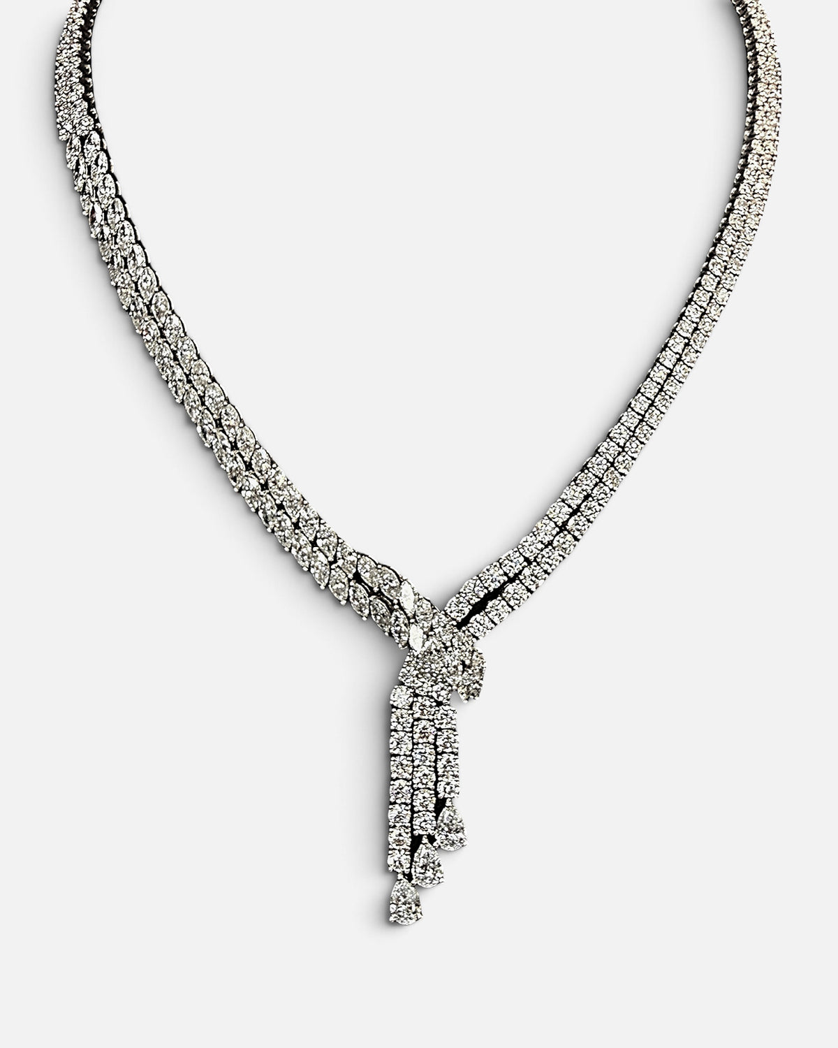 elegant two row lab grown diamond 925 silver necklace