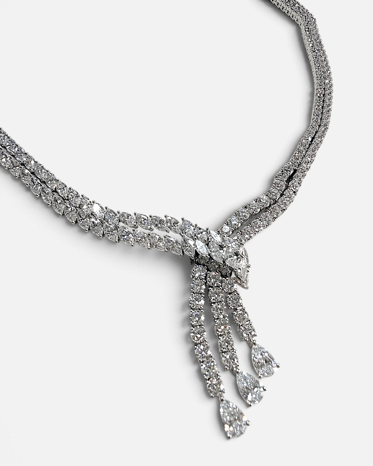 elegant two row lab grown diamond 925 silver necklace