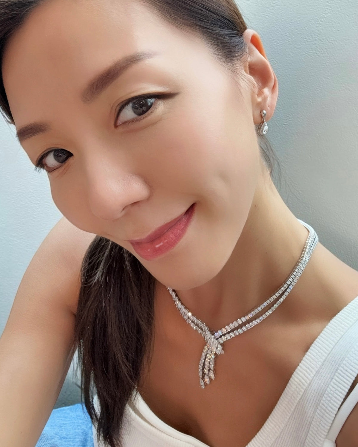 elegant two row lab grown diamond 925 silver necklace
