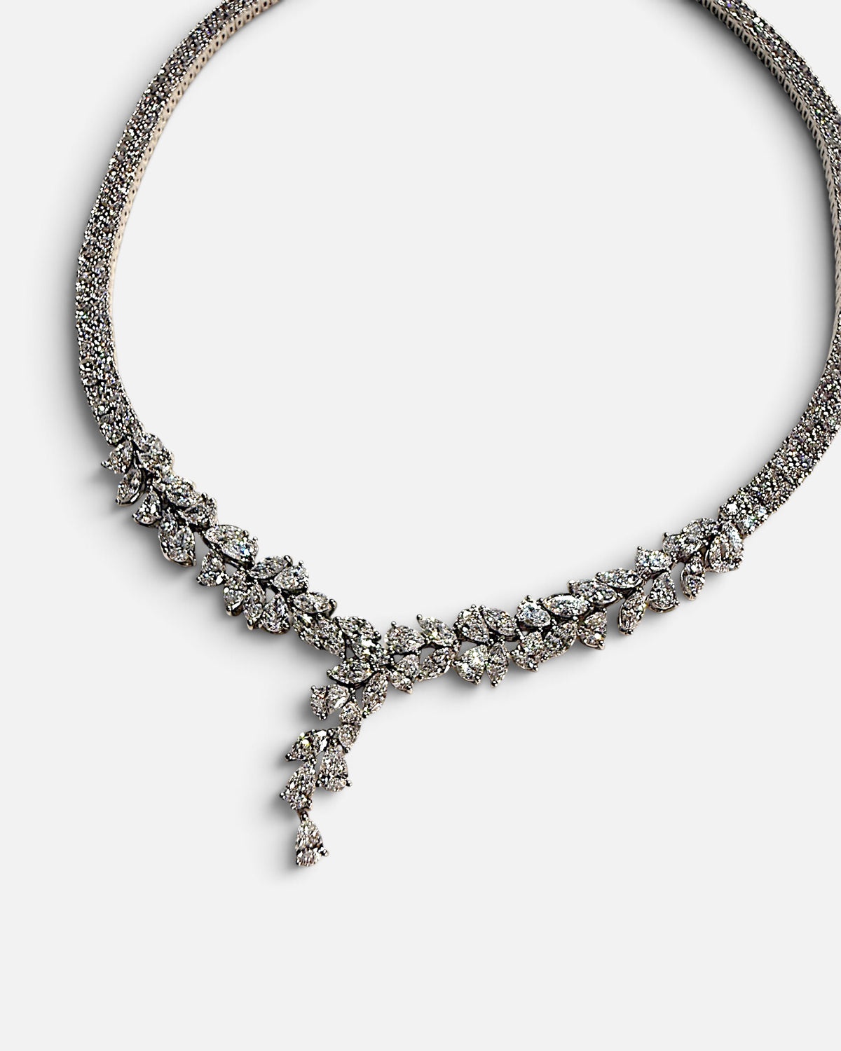 glam leaf statement lab grown diamond 925 silver necklace