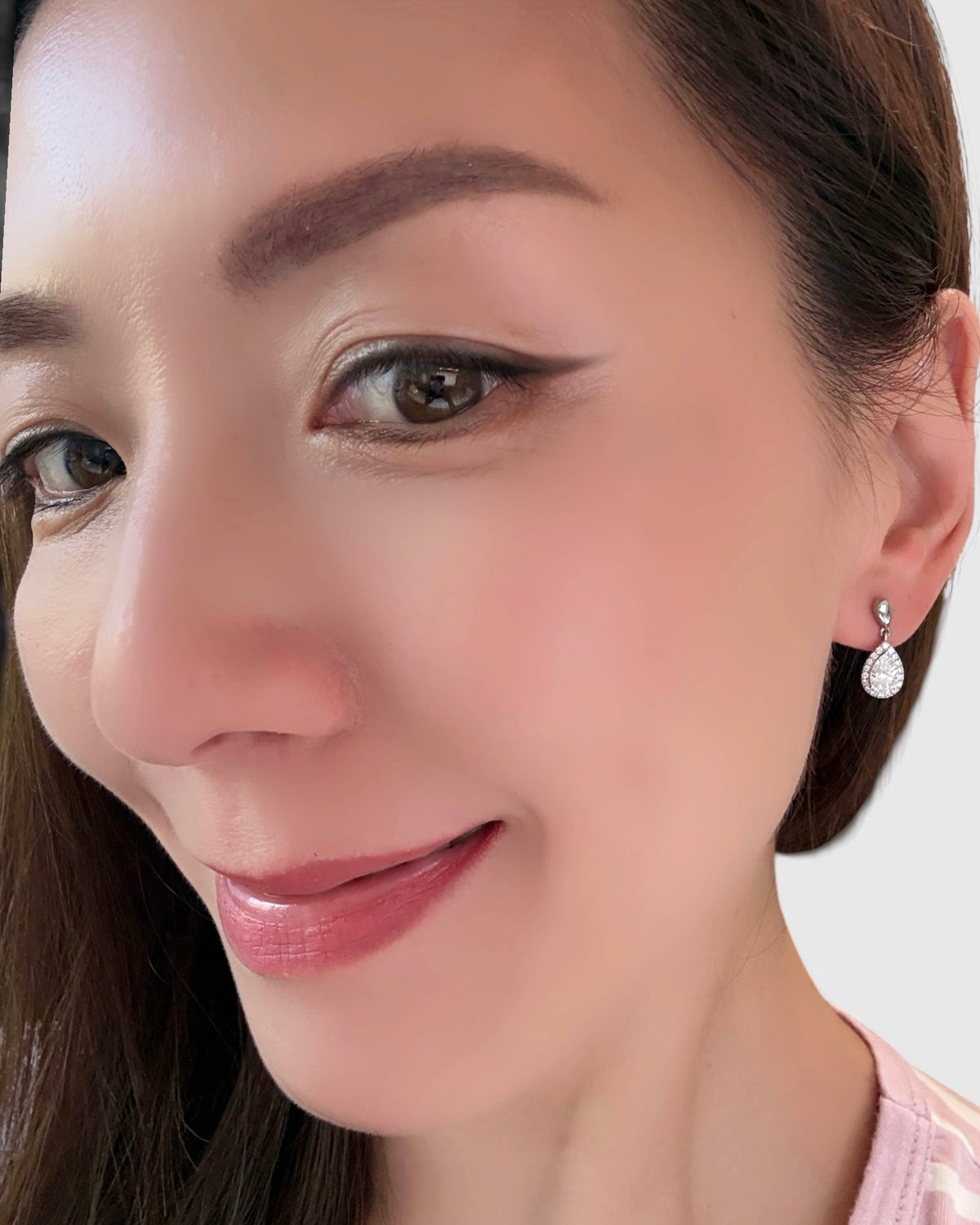 pear halo lab-grown diamond rhodium plated alloy drop earrings