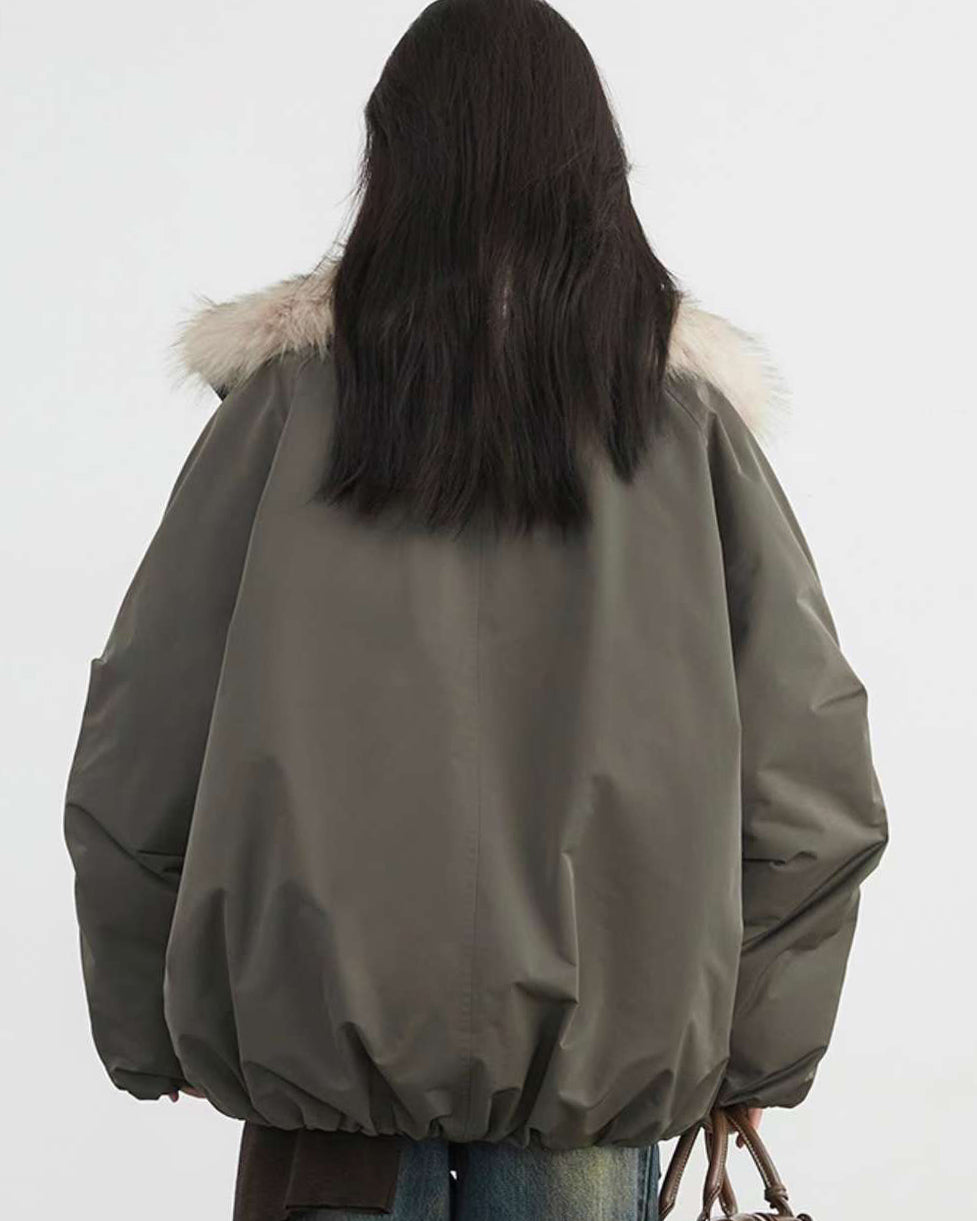 green w/ beige faux fur bomber jacket *pre-order*