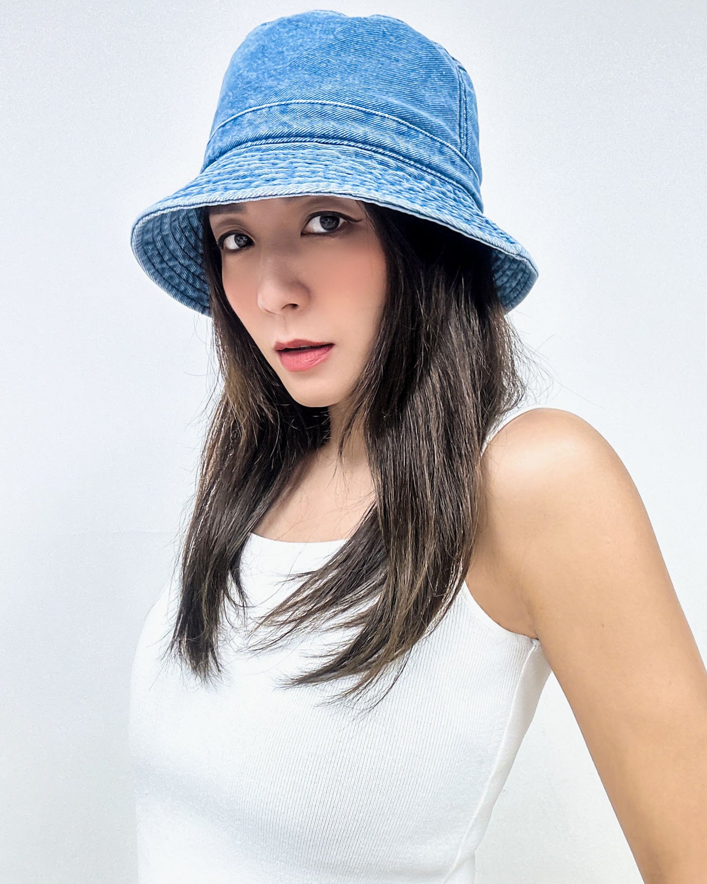 washed denim bucket hat