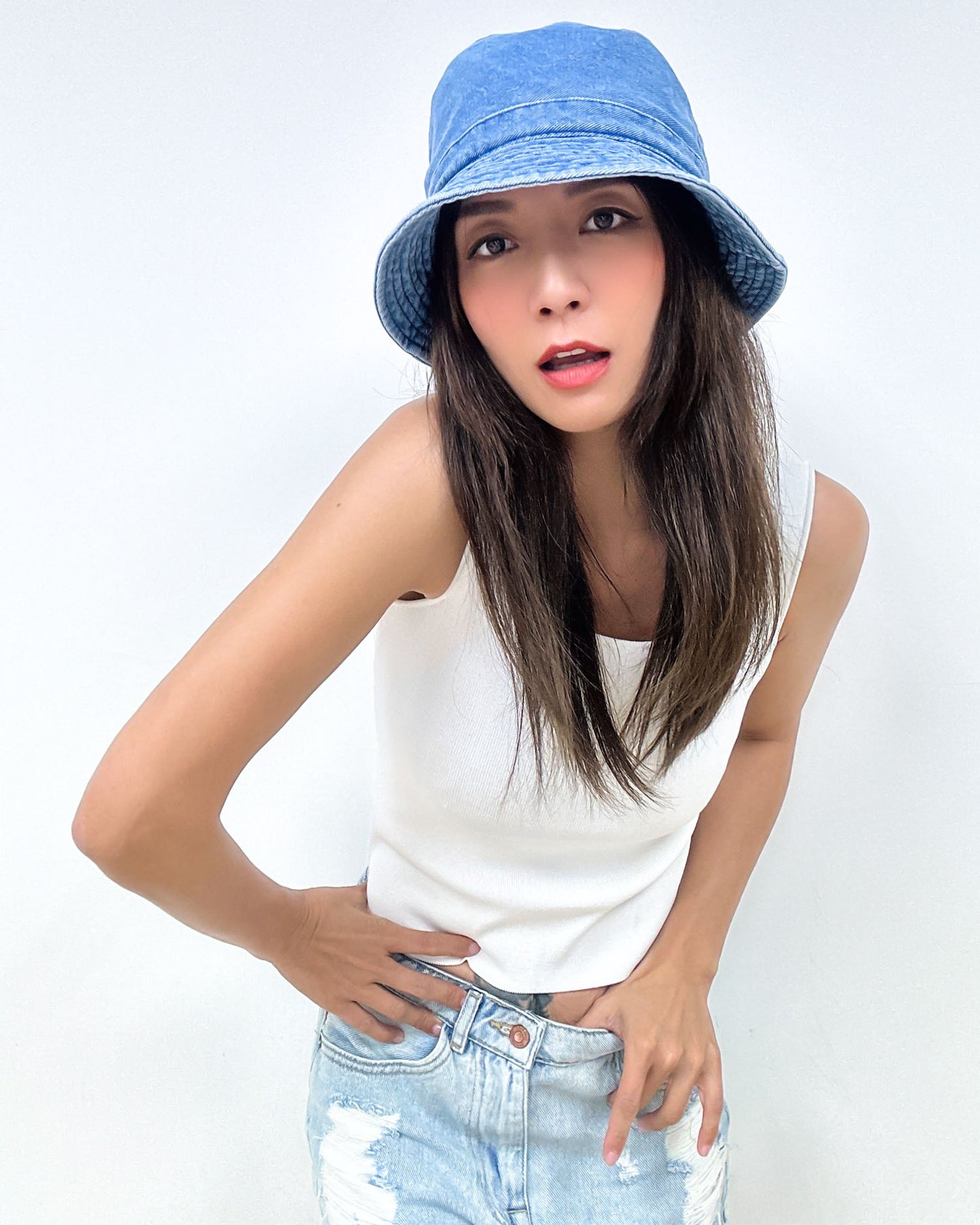 washed denim bucket hat