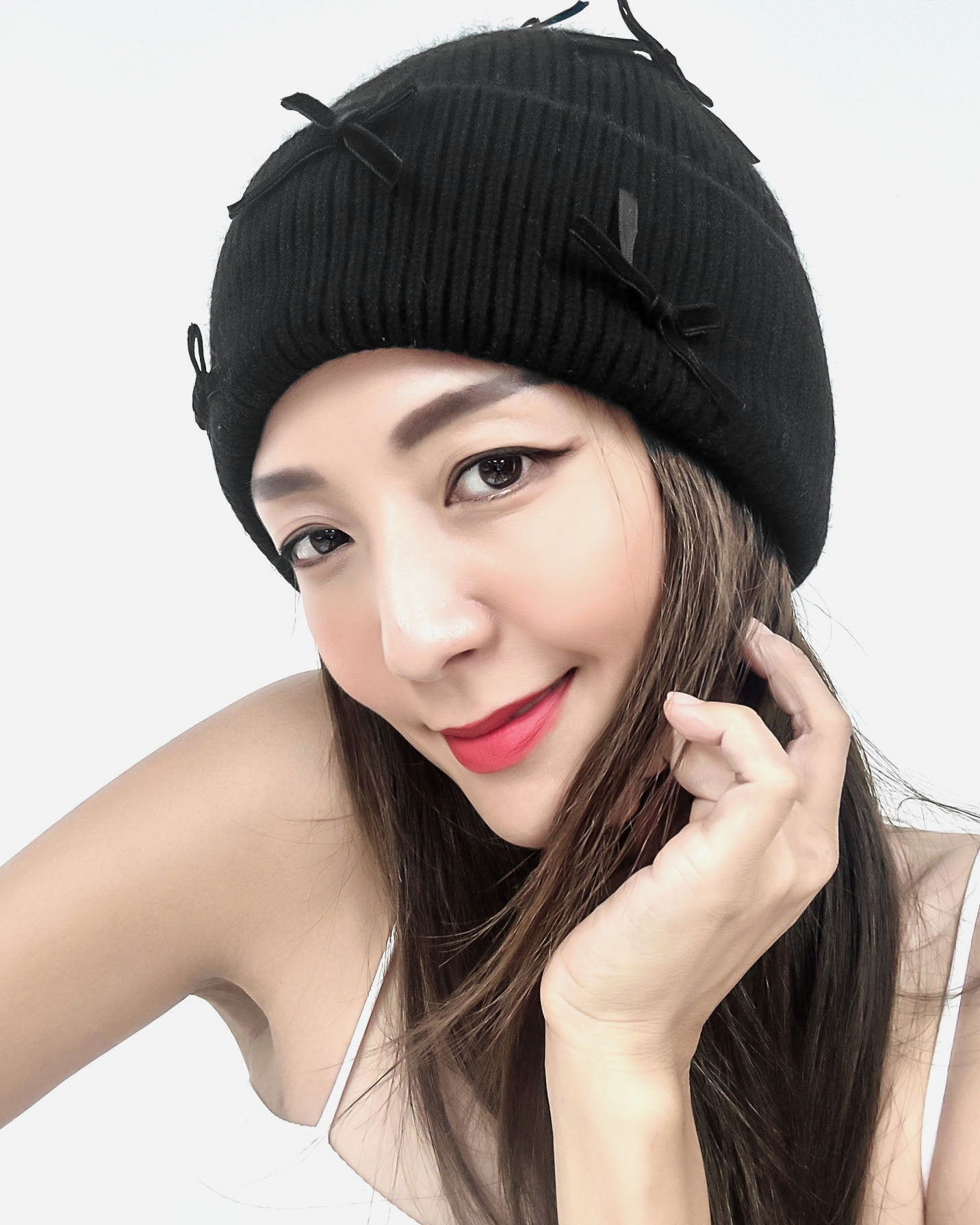 black bows knitted beanie *pre-order*