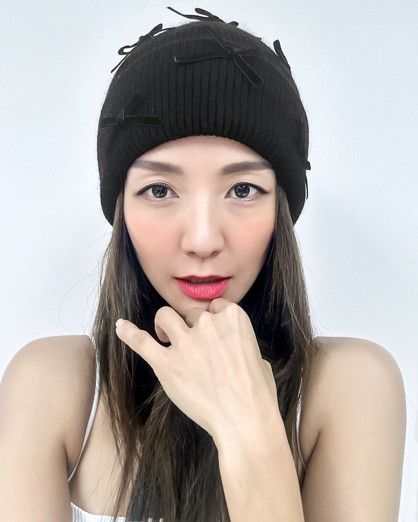 black bows knitted beanie *pre-order*