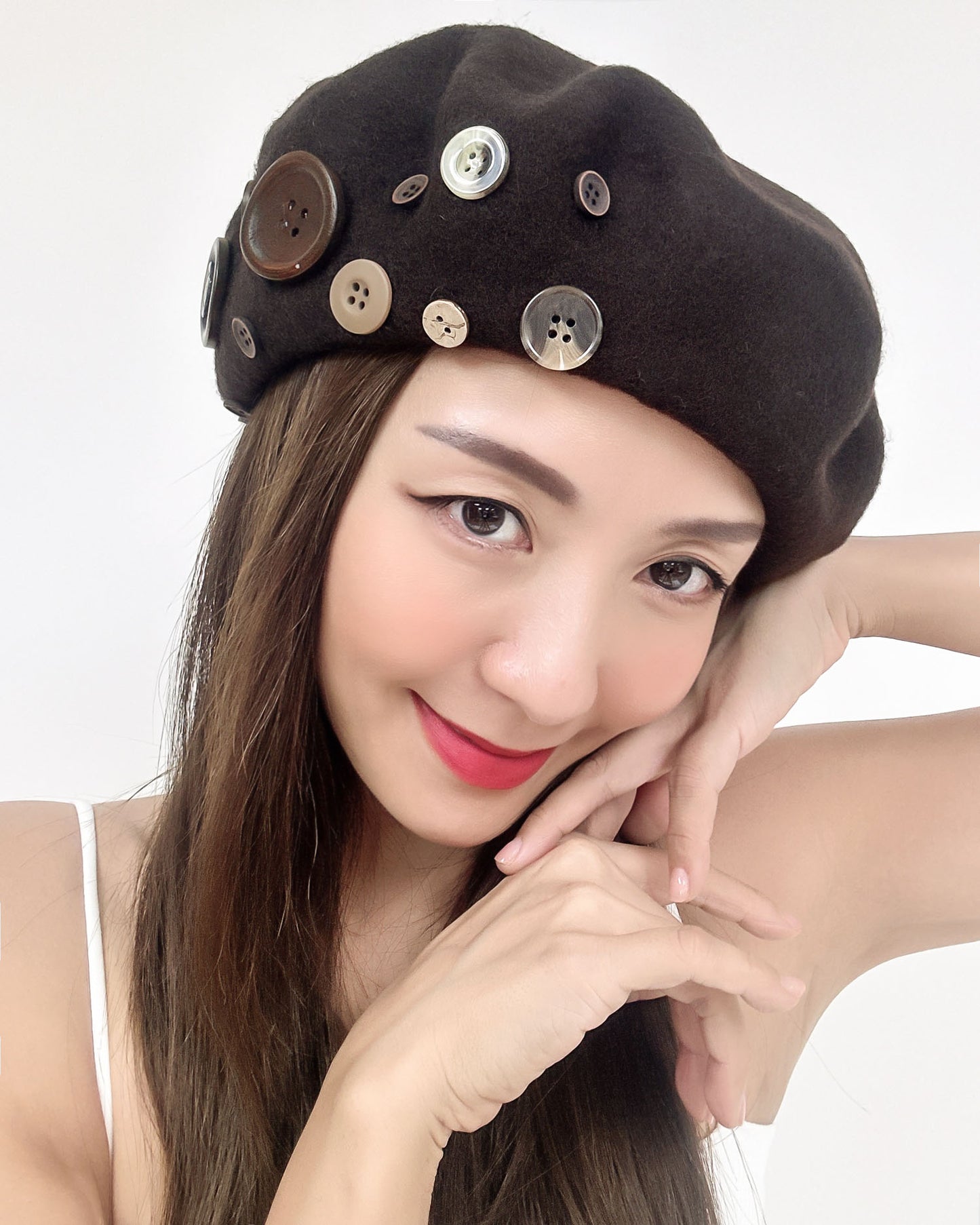brown button wool blended beret *pre-order*