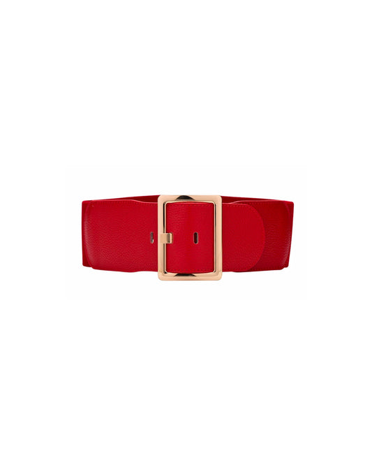 red soft leather stretch back gold buckle wide belt *pre-order*