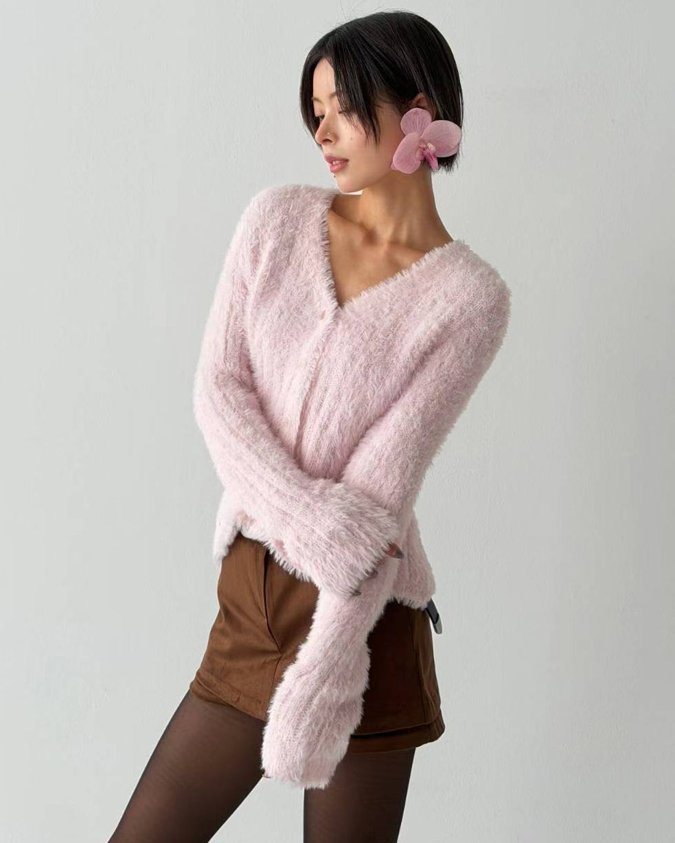 pink fluffy knitted cardigan *pre-order*