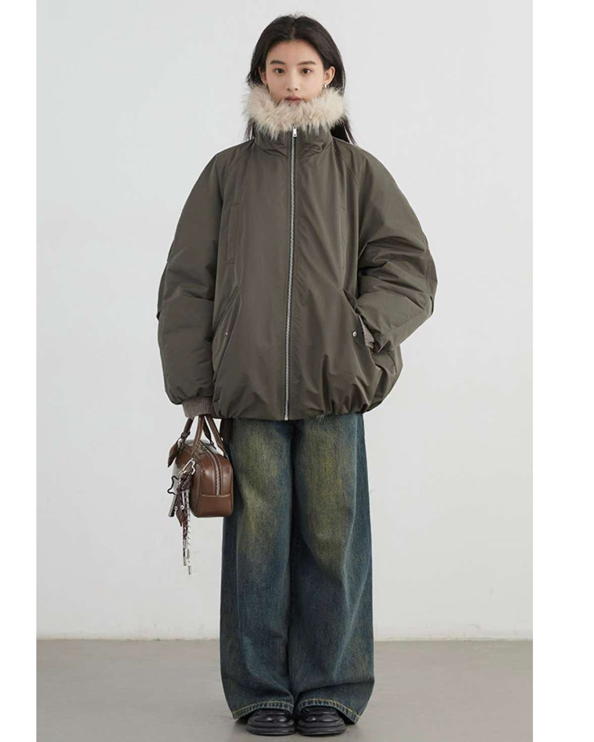 green w/ beige faux fur bomber jacket *pre-order*