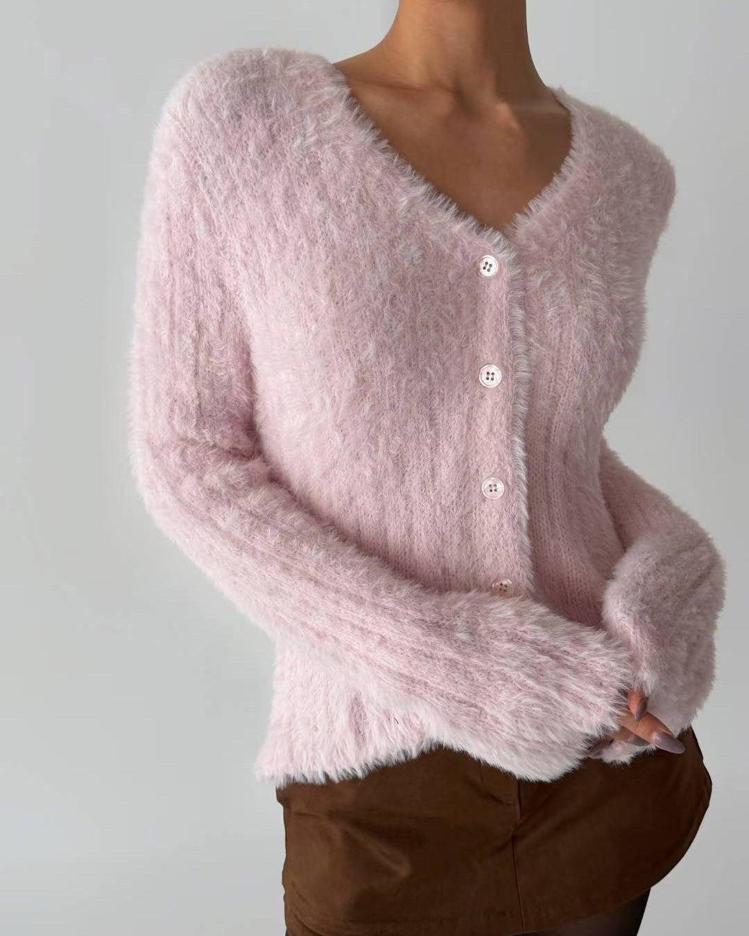 pink fluffy knitted cardigan *pre-order*