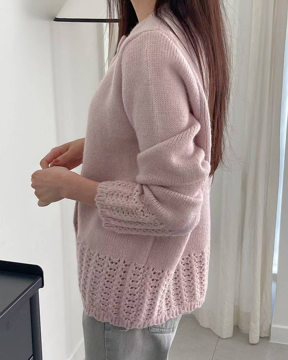 pink crochet knitted cardigan *pre-order*