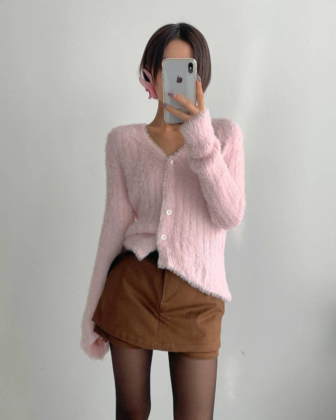 pink fluffy knitted cardigan *pre-order*