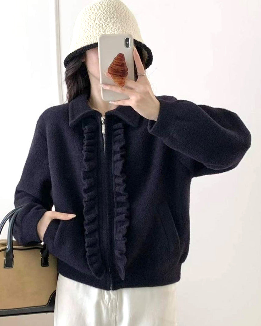 navy ruffles hem knitted cardigan *pre-order*