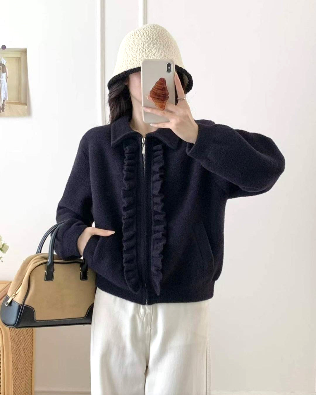 navy ruffles hem knitted cardigan *pre-order*