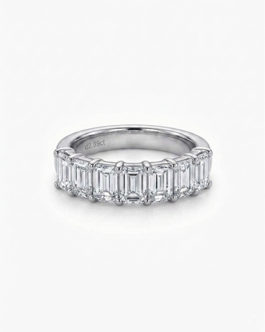 0.35ct 7-stone emerald half eternity 925 silver ring