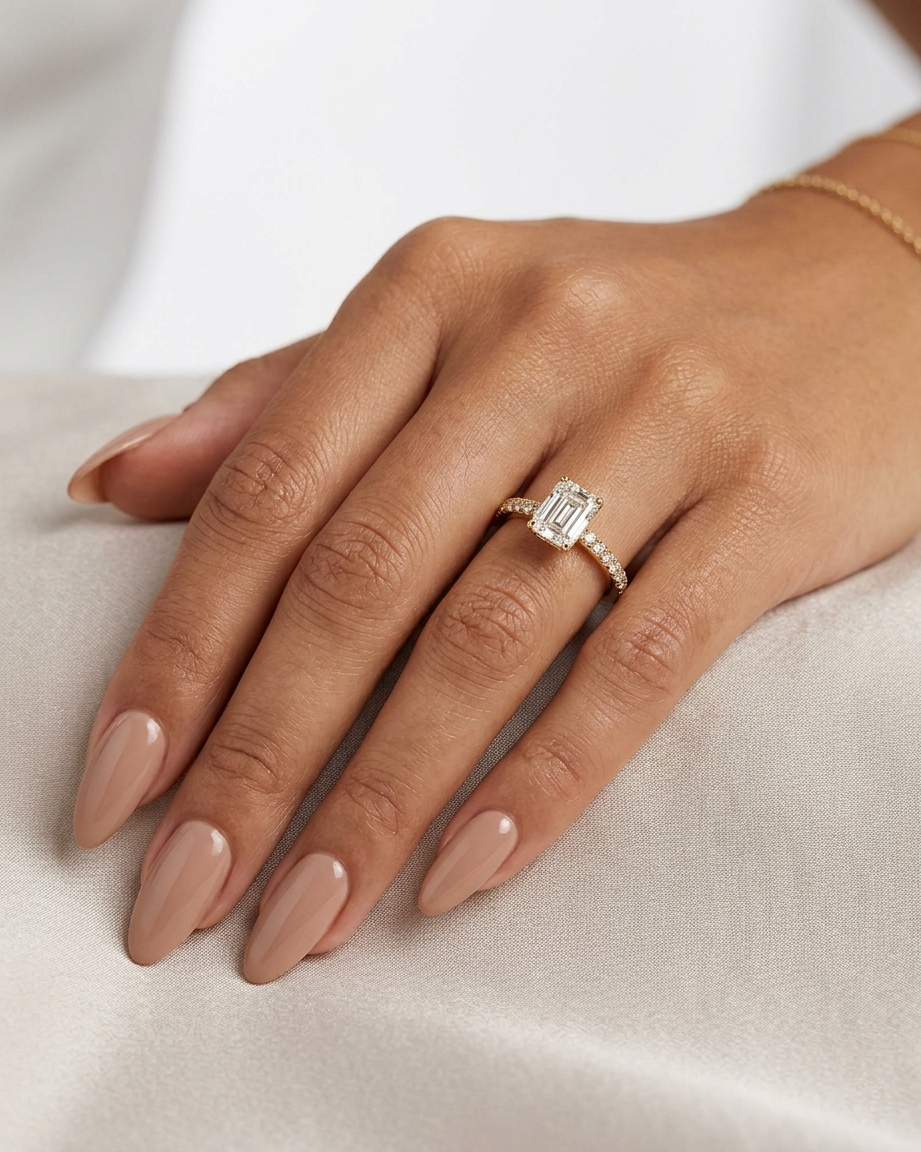 1ct emerald halo lab-grown rhodium plated ring
