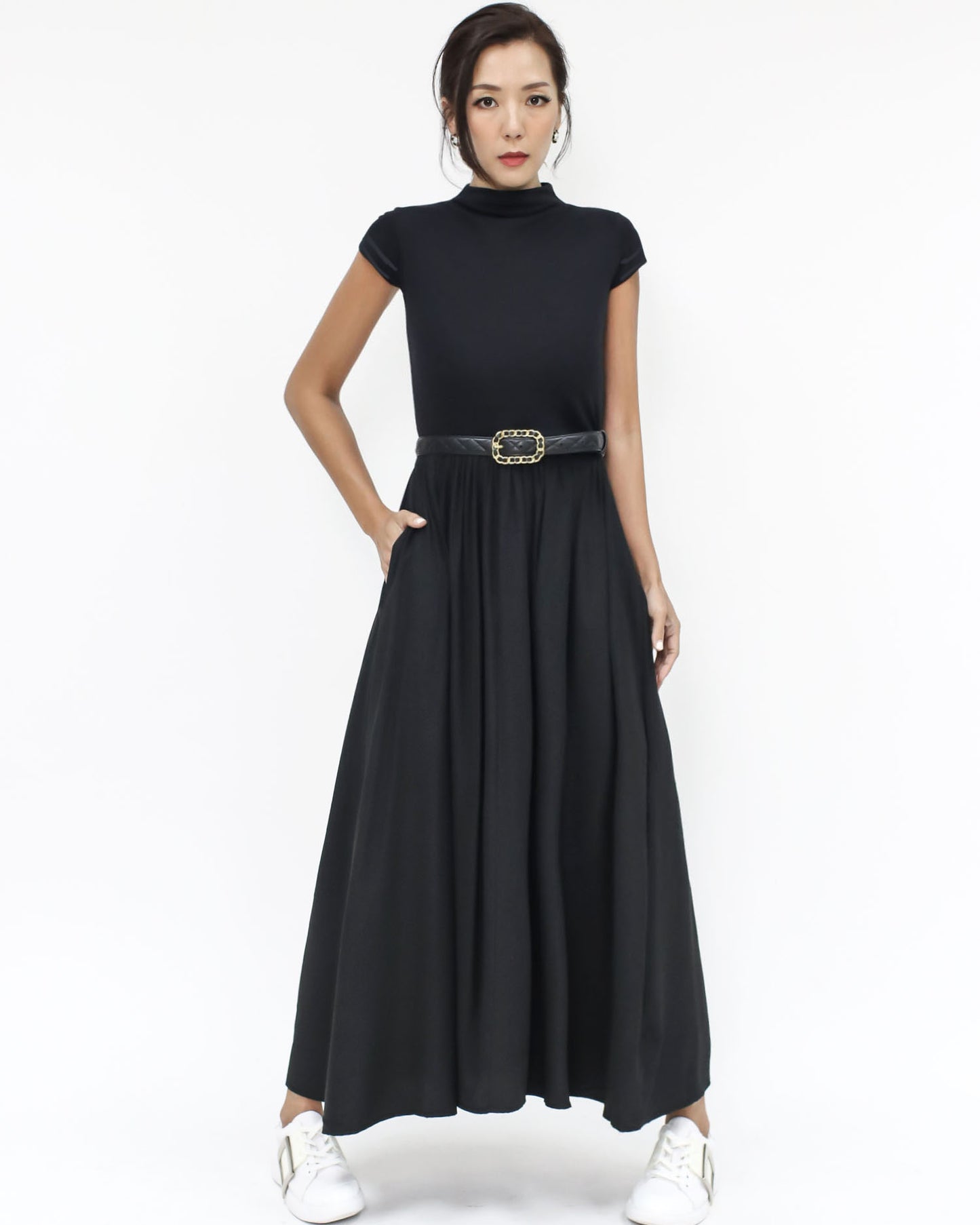 black jersey high neck & slinky flare dress *pre-order*