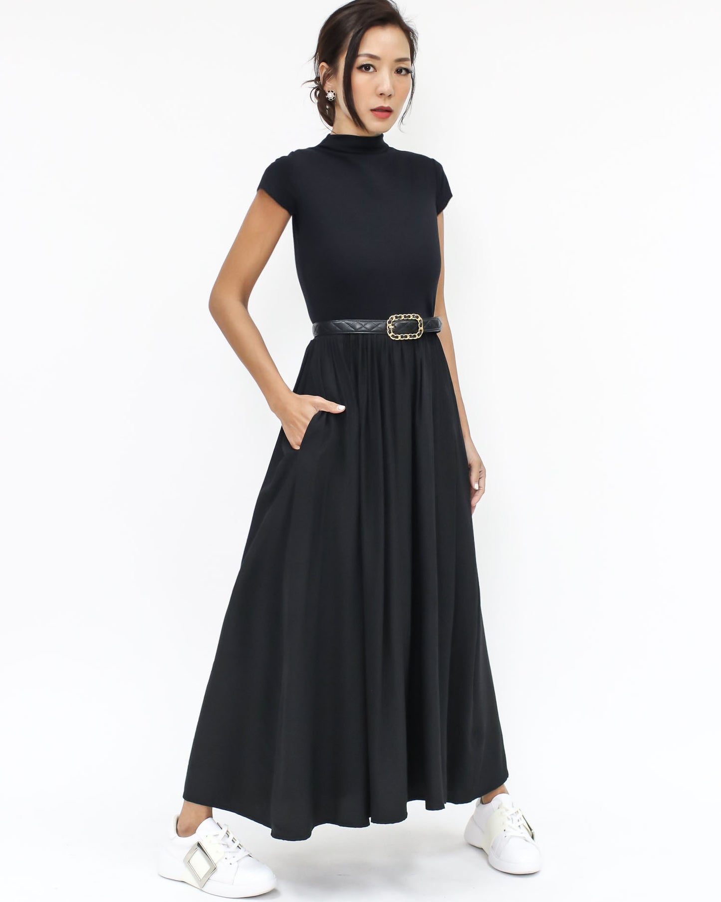 black jersey high neck & slinky flare dress *pre-order*